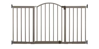 Contemporary metal gate fits openings between 44 and 72 inches wide.