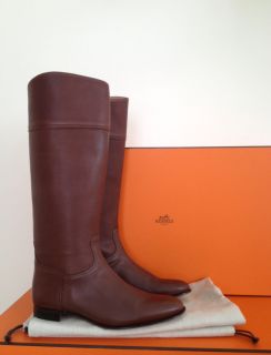 Authentic Hermes Brown Leather Riding Boots Fr 39