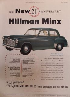 Old Advert Hillman Minx Vintage Classic Motor Car C1953