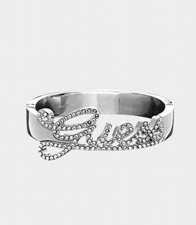 New Guess Exclusive Disco Logo Metal Hinge Crystal Bangle Bracelet w