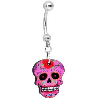 Pink Sugar Skull Belly Ring Body Candy Jewelry