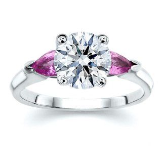 3.51 ct Round Diamond W Pear Pink Sapphire Ring 18K