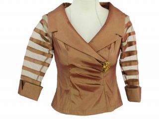 KM Collections Formal Three Quarter Sleeve Blouse Bronze