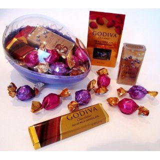 Purple Plastic Easter Gift Egg Basket Filled With Godiva Premium