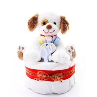 1 Tier Puppy Themed New Baby Boy Diaper Cake   Shower