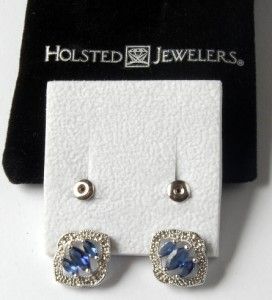 New Holsted Jewelers Marquise Shaped Sapphire & Diamond Rhodium Plated