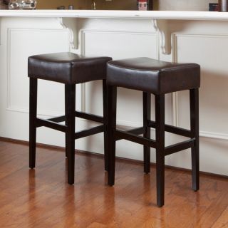 New Home Furniture Brown Leather Backless Bar Stools Set of 2 Living