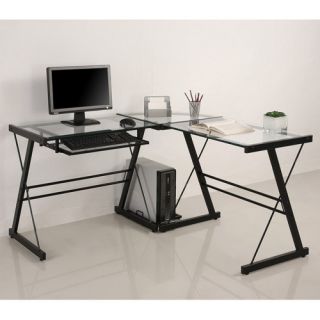  Glass Metal L Shaped Corner Computer Desk Home Office Furniture