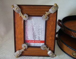 Red Shed Wood & Leather Western Spurs Picture Photo Frame