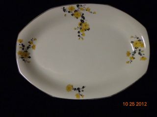 Vintage Homer Laughlin Golden Rose Yellow Floral Black Leaves Platter