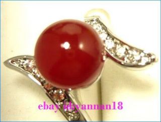 Beautiful Jewelry Red Agate Jade Silver Crystal Womens Ring Size 7 8
