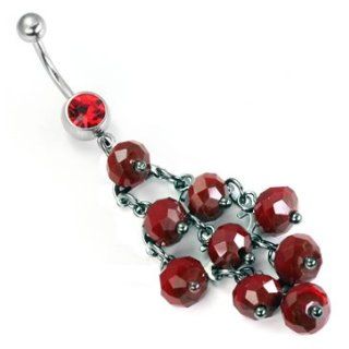 Single Gem Belly Button Body Jewelry with MULTIPLE RED