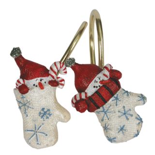 Warm Winter Wishes Shower Curtain Hooks Christmas Mittens Set of 12