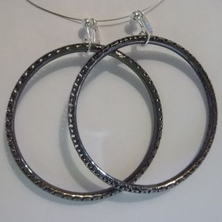 CLIP ON 3 Dark Tone Large Hoop Fashion Non  Pierced Earrings (J4)USA