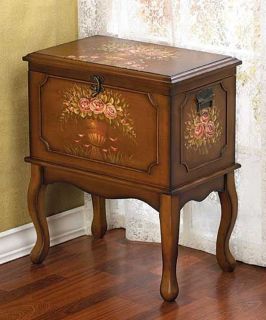 Sale Hand Painted Floral Victorian Wood Hope Chest Cabinet NIB