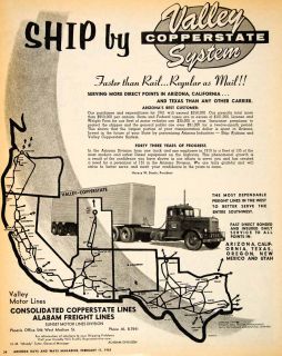  Valley Copperstate System Freight Lines Map Steele Horace W. President