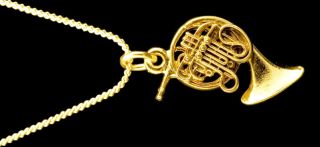 French Horn Scaled Replica Jewelry Necklace 24 Karat Gold Plated