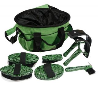 Green 7 Piece Zebra Print Horse Grooming Kit w Nylon Carrying Bag New