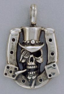 Skull Daddy in Horseshoe Dice Lucky 7 Silver Pendant