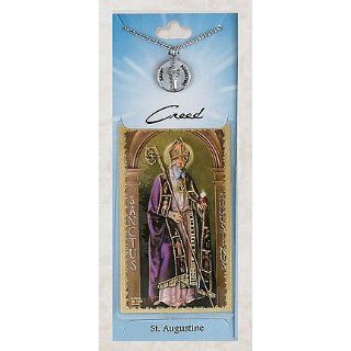 St. Augustine Pewter Patron Saint Medal Necklace Pendant with Catholic