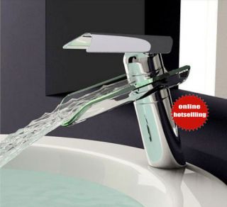 Mixer Hot Cold Basin Sink faucet waterfall glass brass barthroom tap