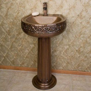 Vine Hammered Copper Pedestal Sink   Single Hole Faucet