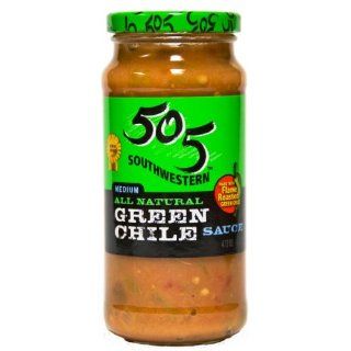 505 Southwest Sauce, Medium Green Chile, 16 Ounce Glass Jars (Pack of