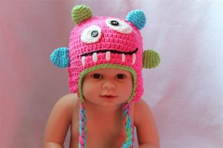 New Pink Green Monster Fantastic Animal Newborn Baby Child Knit Hat