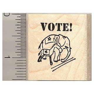Vote Rubber Stamp (Elephant, Donkey)   Wood Mounted Arts