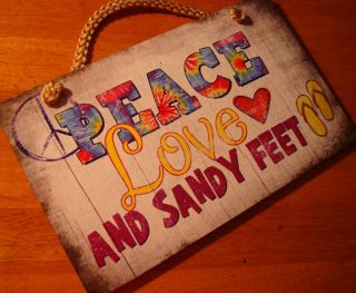 Peace Love Sandy Feet Tropical Beach Nautical Seaside Home Decor Wood