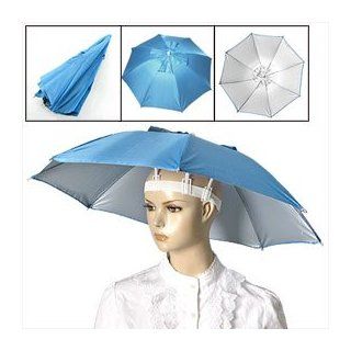 Sky Blue Folding Umbrella Hat with Adjustable Headband