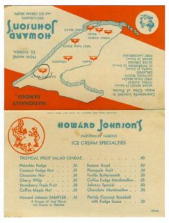 Howard Johnsons Ice Cream Menu Postcard Florida 1950