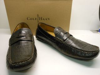New Cole Haan Howland Brown Croc Print Penny Loafer Style Leather