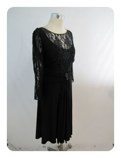 New J Howard Black Lace 3 4 Sleeve Scoop Neck Empire Waist Dress 16W $