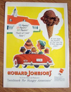 1951 Howard Johnsons Ad 28 Flavors Ice Cream Shops