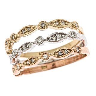 14k Tri Color Gold 3 Diamond Stackable Rings Set (1/3 Cttw, SI Clarity