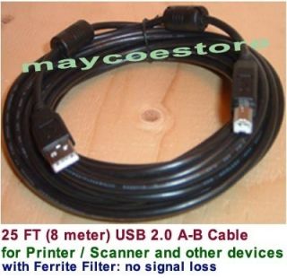 25 ft USB A B Printer Cable HP Lexmark Samsung Epson