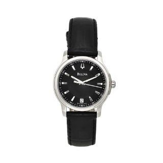 Bulova Womens 63M101 Black Leather Strap Black Dial Watch Watches