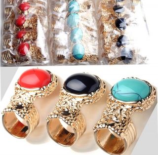  Oval Turquoise Big Stone Tone Finger Ring Jewellery Women Gift