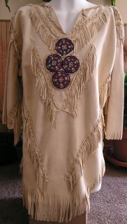 Handmade Buckskin Tribal Dress with Rosette Beading