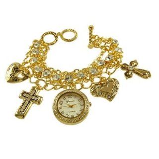 GENEVA PLATINUM 9128 Womens Rhinestone Charm Watch GOLD Watches