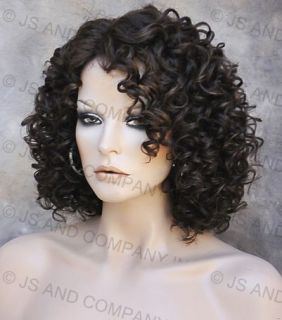 Human Hair Blend Wig Curly Dark Brown and Strawberry Blonde Mix Heat