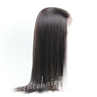 Indian Remy Human Hair Wigs Yaki Straight 1B Full Lace Front Lace Wig