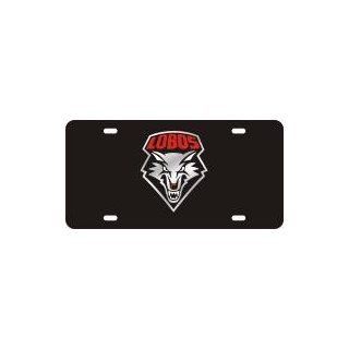 License Plate   UNM LOBOS FRONTWOLF LOGO BLACK/RED/SILVER