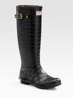 Hunter Jimmy Choo High Shaft Buckle Black Croc Rain Boots Shoes Sz 5 $