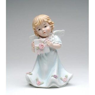 7.125 inch White Ceramic Girl Angel With Gift Pack In Hand