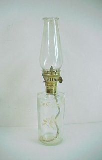 Vintage Glass Oil Hurricane Lamp with Christmas Bells, Horses & Sleigh