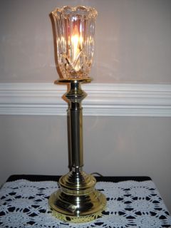 Hurricane Table Lamp Electric w Crystal Globe Goldplated Base Stem