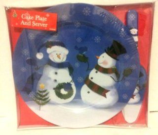 Blue Snowman Christmas Holiday Melamine Cake Plate and