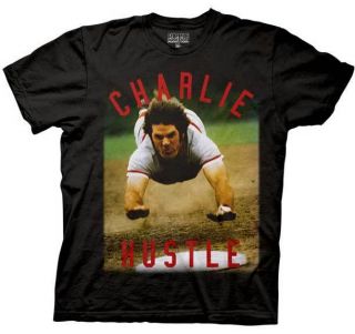New Authentic Charlie Hustle Pete Rose Adult T Shirt